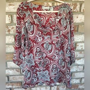 Blue Diamond Plus Multicolor Paisley Print Chiffon Top  Sz 24 Artsy Career Event